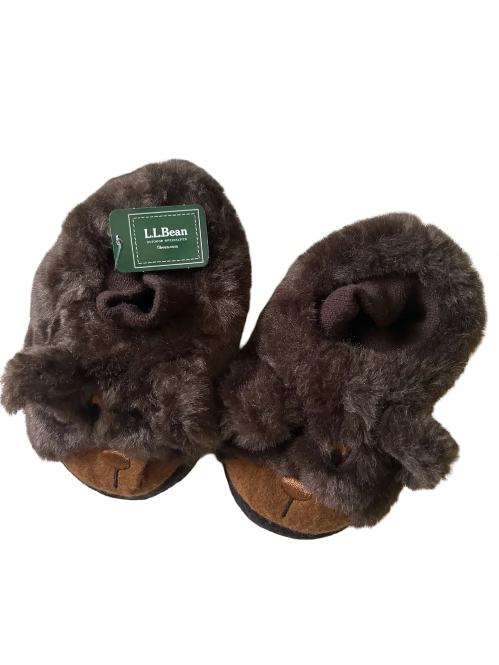 L.L. Bean Brown Plush Bear Slip-On Slippers